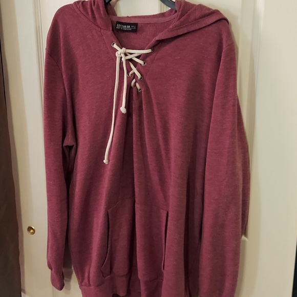 Cotton On Tops - Cotton On Lace-up Burgundy Pullover Hoodie Large